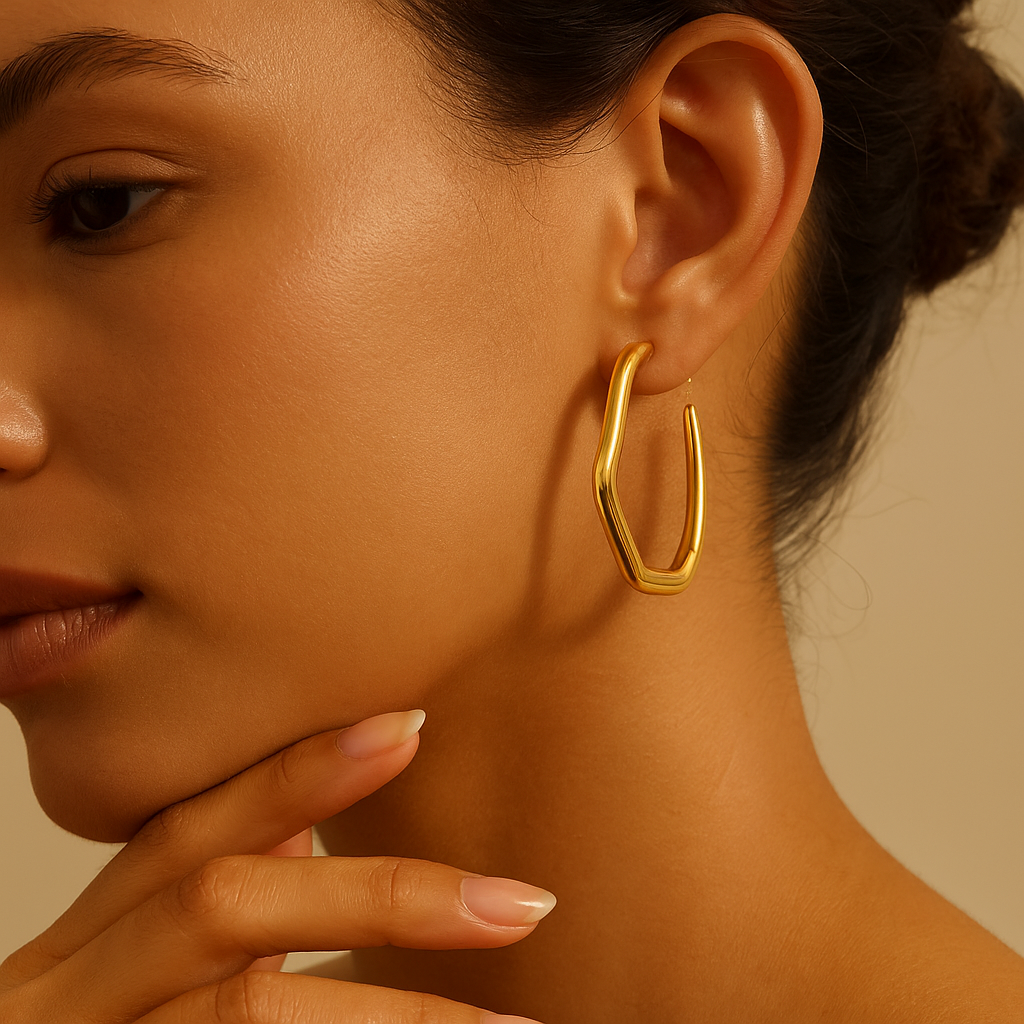 Solura Sunkissed Hoops in Yellow Gold on Model 2