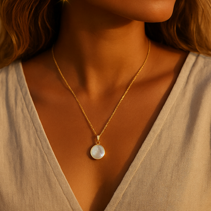 Sol Coin Necklace - Freshwater Pearl & Gold