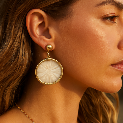 Solar Medallion Earrings - Mother of Pearl & Gold