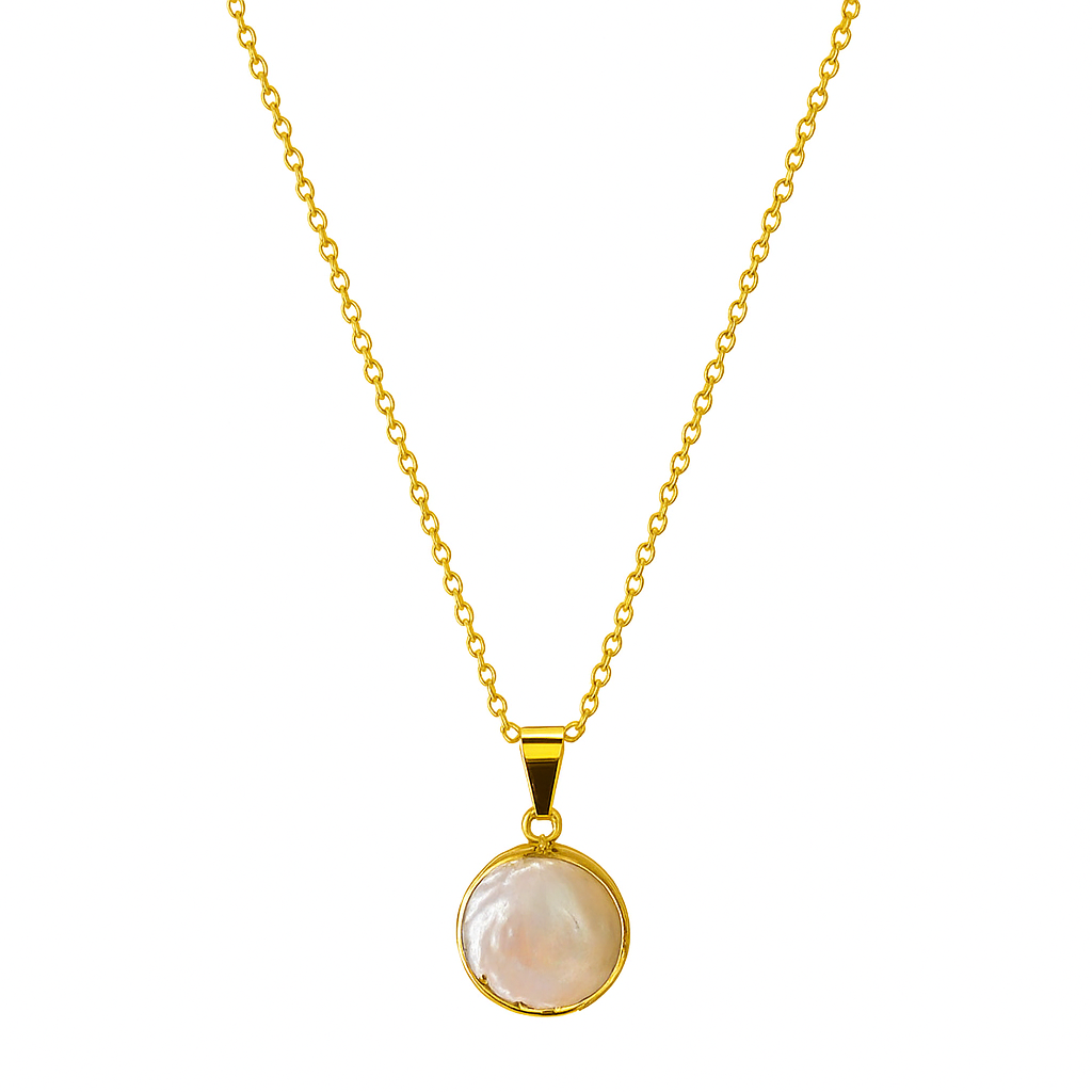 Sol Coin Necklace - Freshwater Pearl & Gold