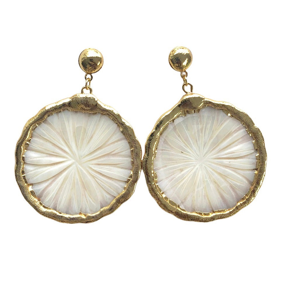 Solar Medallion Earrings - Mother of Pearl & Gold