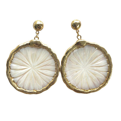 Solar Medallion Earrings - Mother of Pearl & Gold