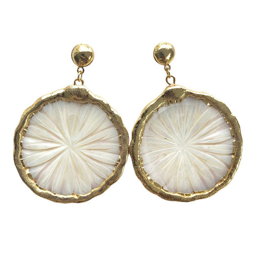 Solar Medallion Earrings - Mother of Pearl & Gold