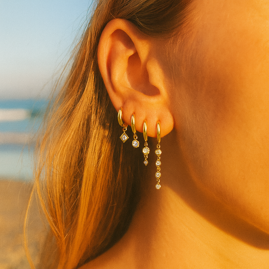 Solura Celestial Drop CZ Hoop Huggies Stack 2