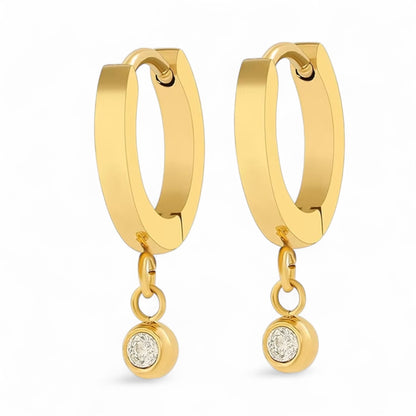 Solura Celestial Hoop Drops Round CZ Huggie Earrings