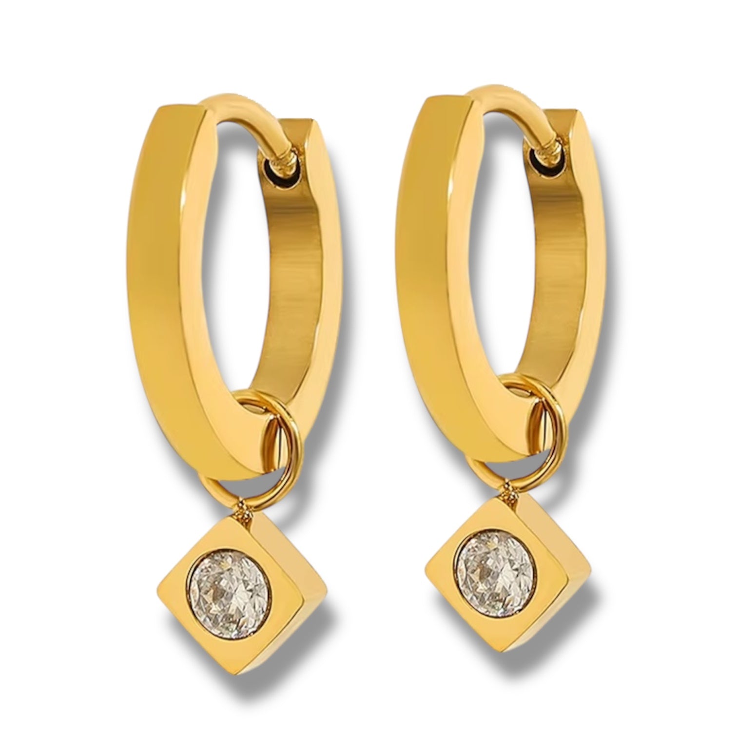 Celestial Hoop Drops Square CZ Huggie Earrings
