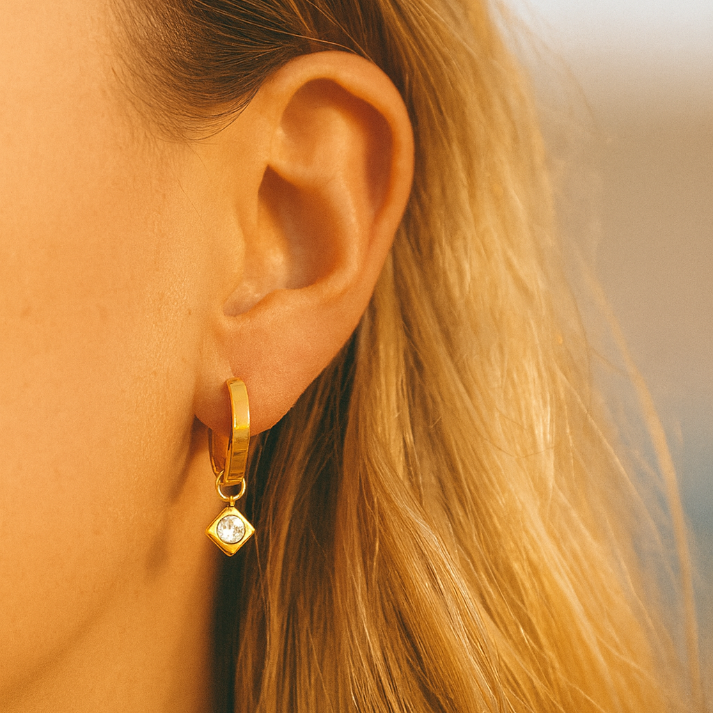 Solura Celestial Hoops Square CZ on Model