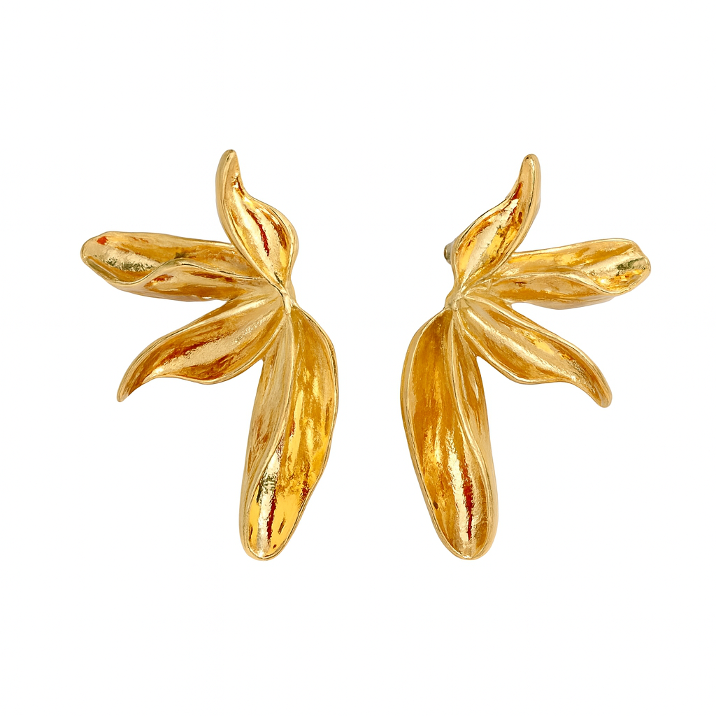 Solura Moonflower yellow Gold Leaf Earrings