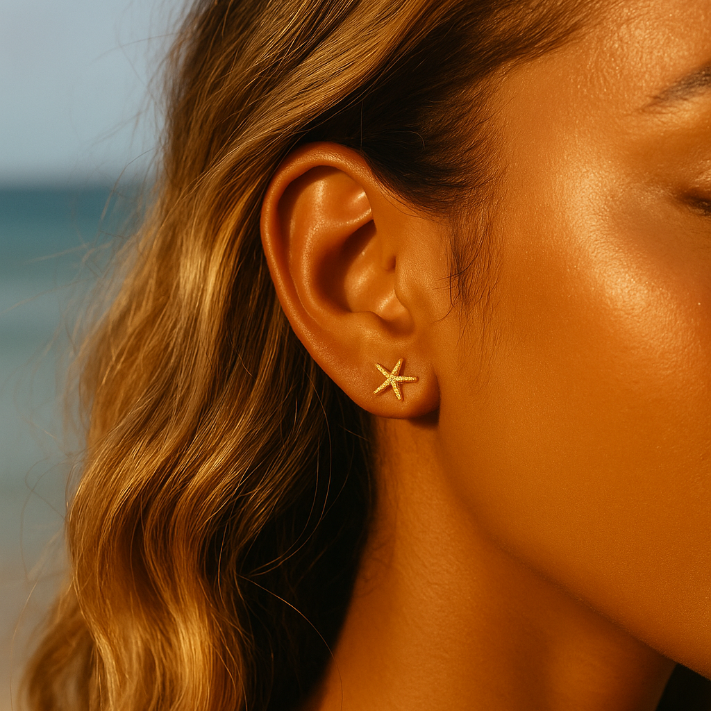 Solura Seastar Stud Earrings on Model 1