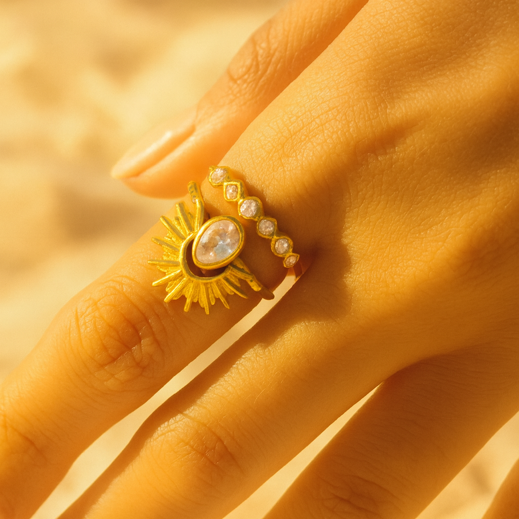 Solura Sunburst Solar Stacking Rings on model
